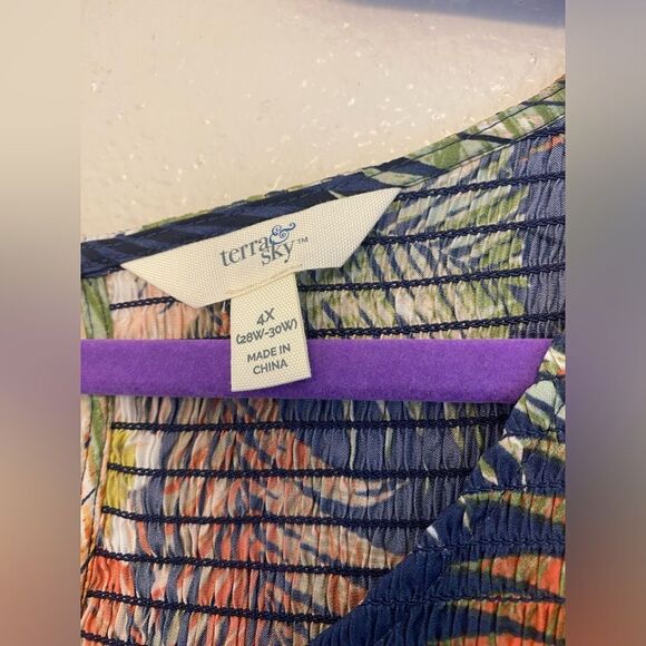 Terra & Sky navy blue tropical beach maxi Boho dress smocked tiered plus size 4X - Picture 13 of 13